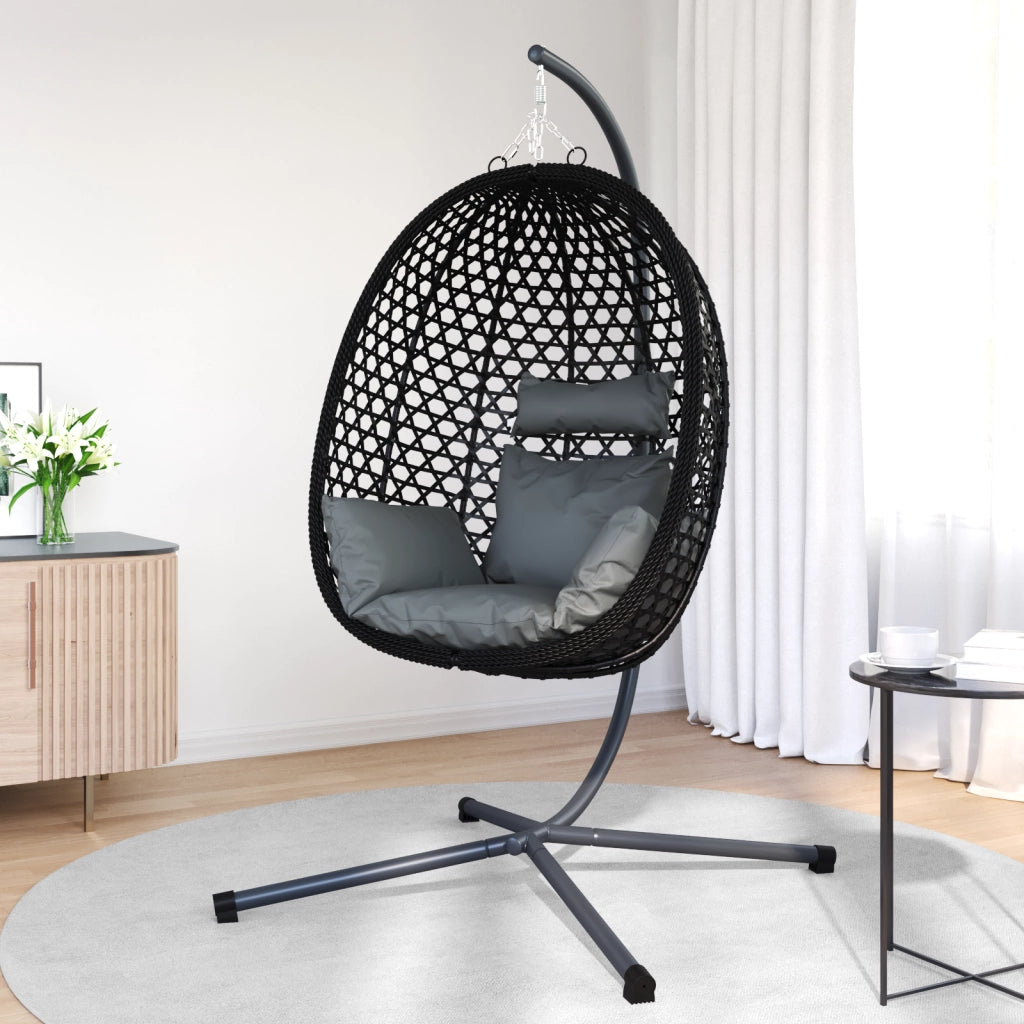 Sedia a Uovo Appesa con Supporto Antracite Rattan Polimerico