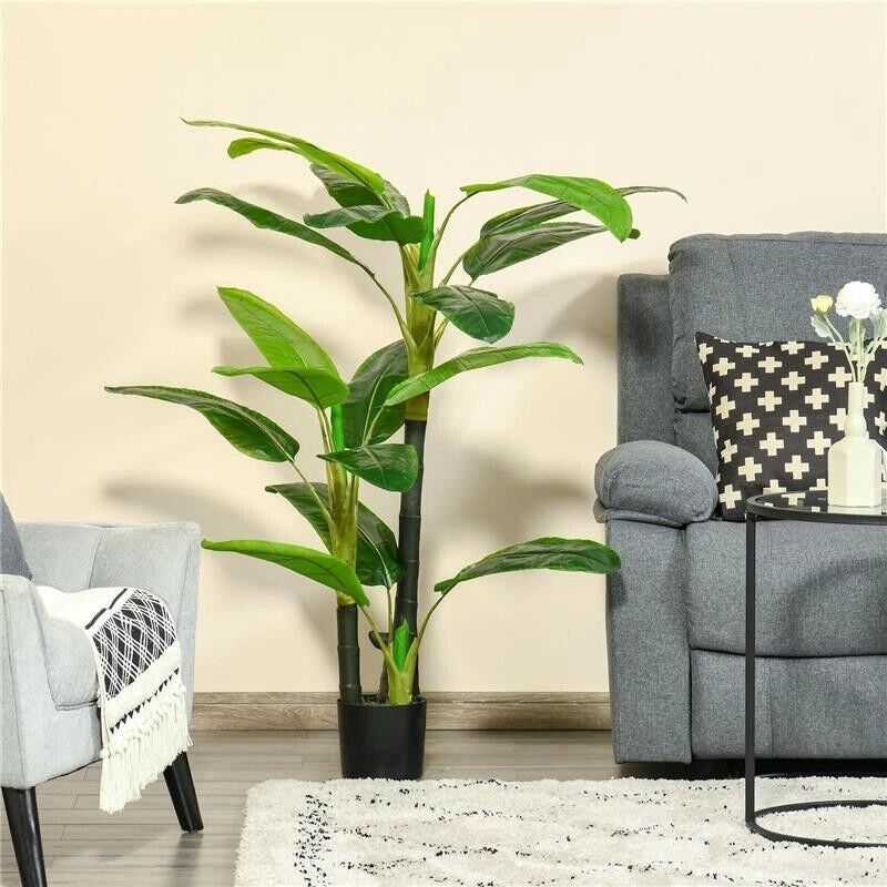 BANANO PIANTA IN VASO, ALBERO DI BANANO ARTIFICIALE, PIANTA FINTA PER INTERNO ED ESTERNO, 150CM
