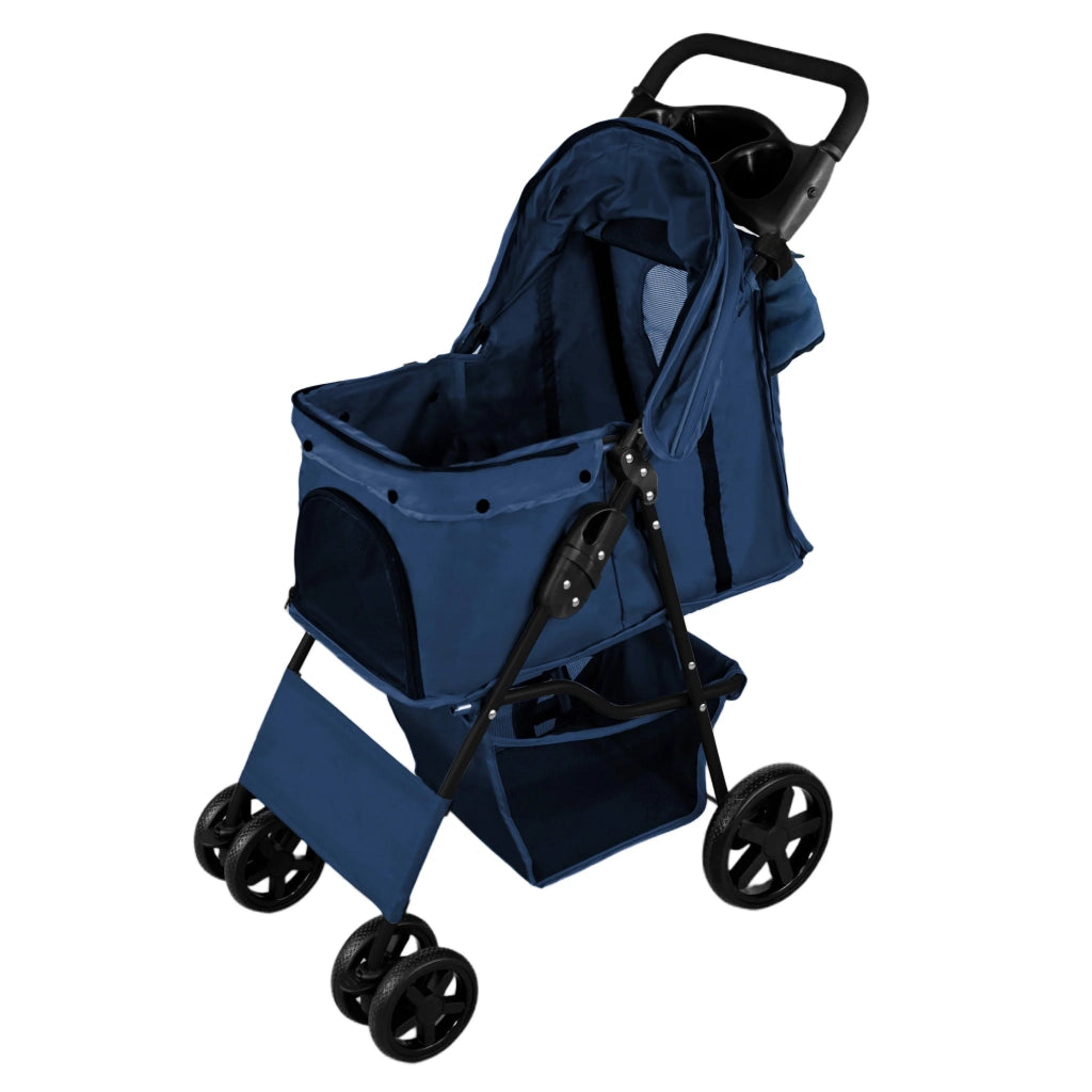 Passeggino per animali Blu con Borsa Organizer Pieghevole da Viaggio per Cani