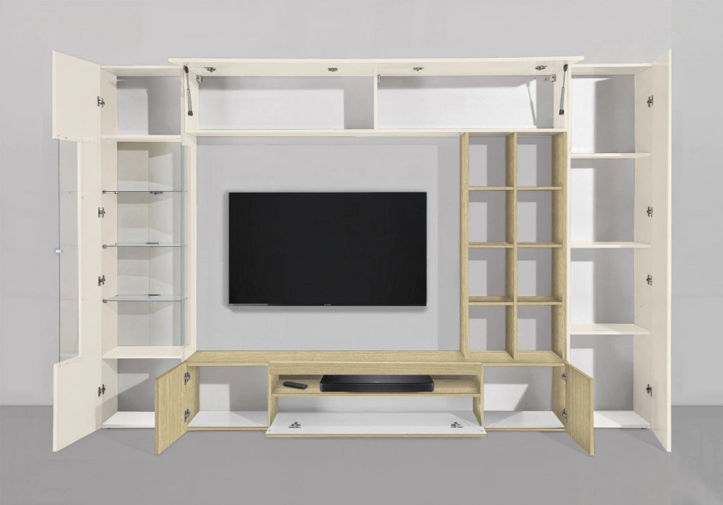 Sabbia, Parete Attrezzata 14 Ripiani, 290x40x191.2h cm Marrone Rovere