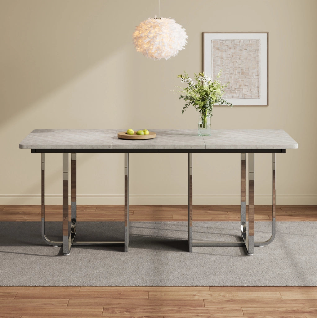 Tavolo da pranzo rettangolare 180x80 cm in MDF e metallo; grigio