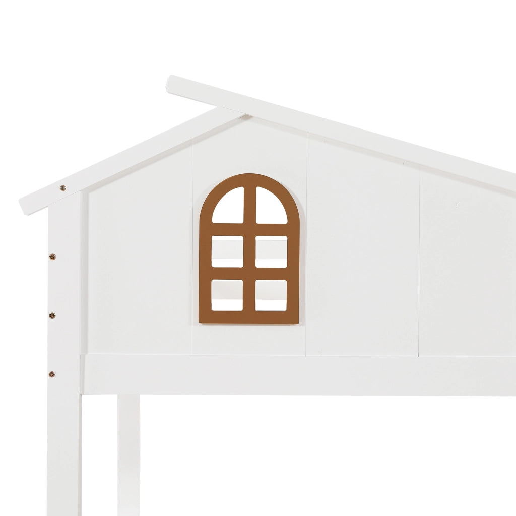 LETTO a castello con finestra e scivolo 90x200/120x200 cm Bianco