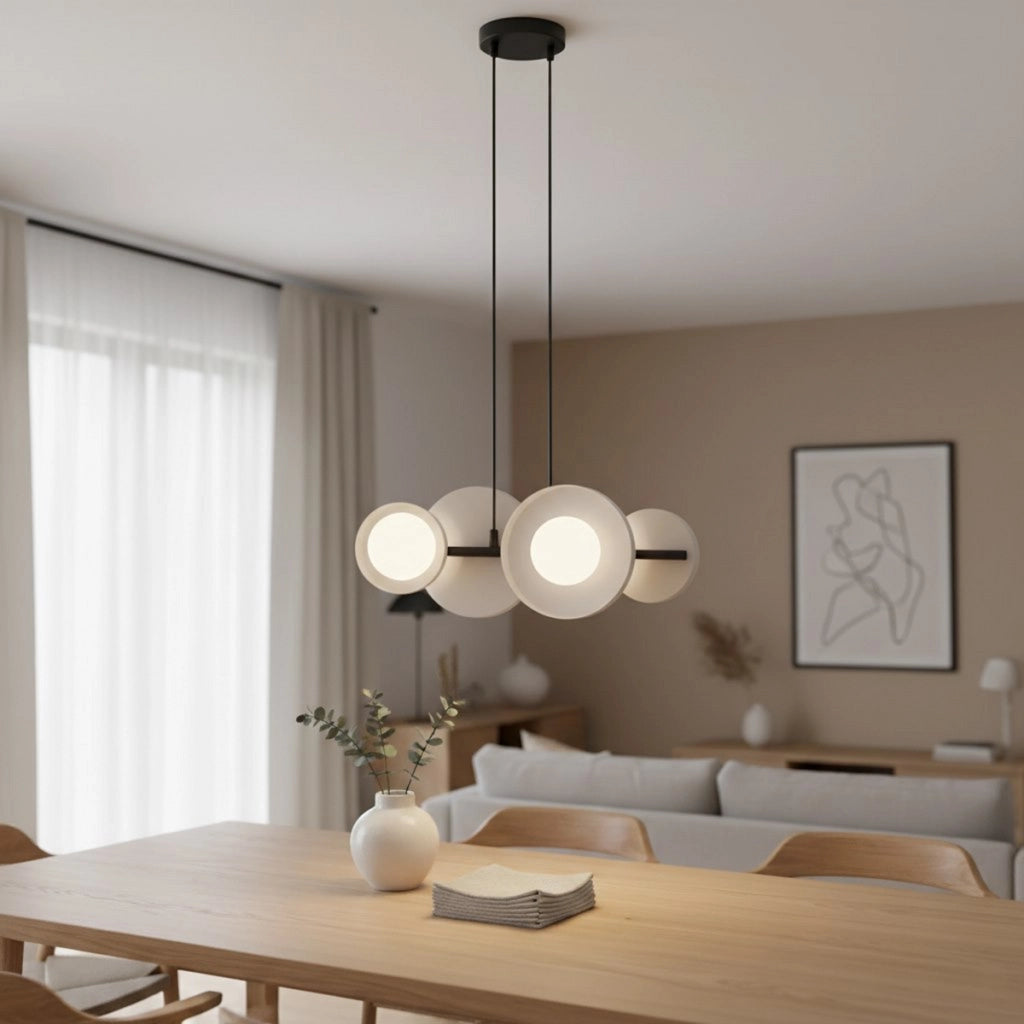 Lampada a sospensione Model con dischi in acciaio grigio e diffusori