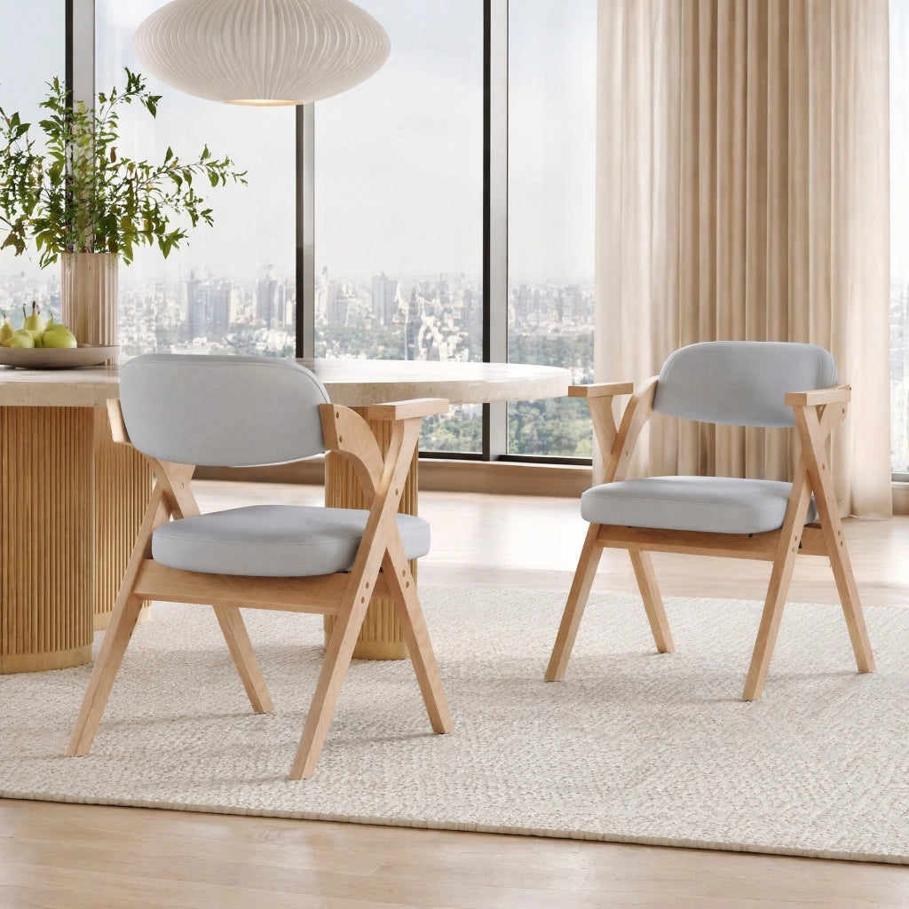 Sedia da Pranzo Set da 2 Pieghevole con Braccioli Design Ergonomico in Legno Massello Grigio