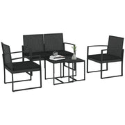 Set Giardino con Divano, 2 Sedie e 2 Tavolini ¨C Zephmum ¨C Cuscini, Vetro, Nero