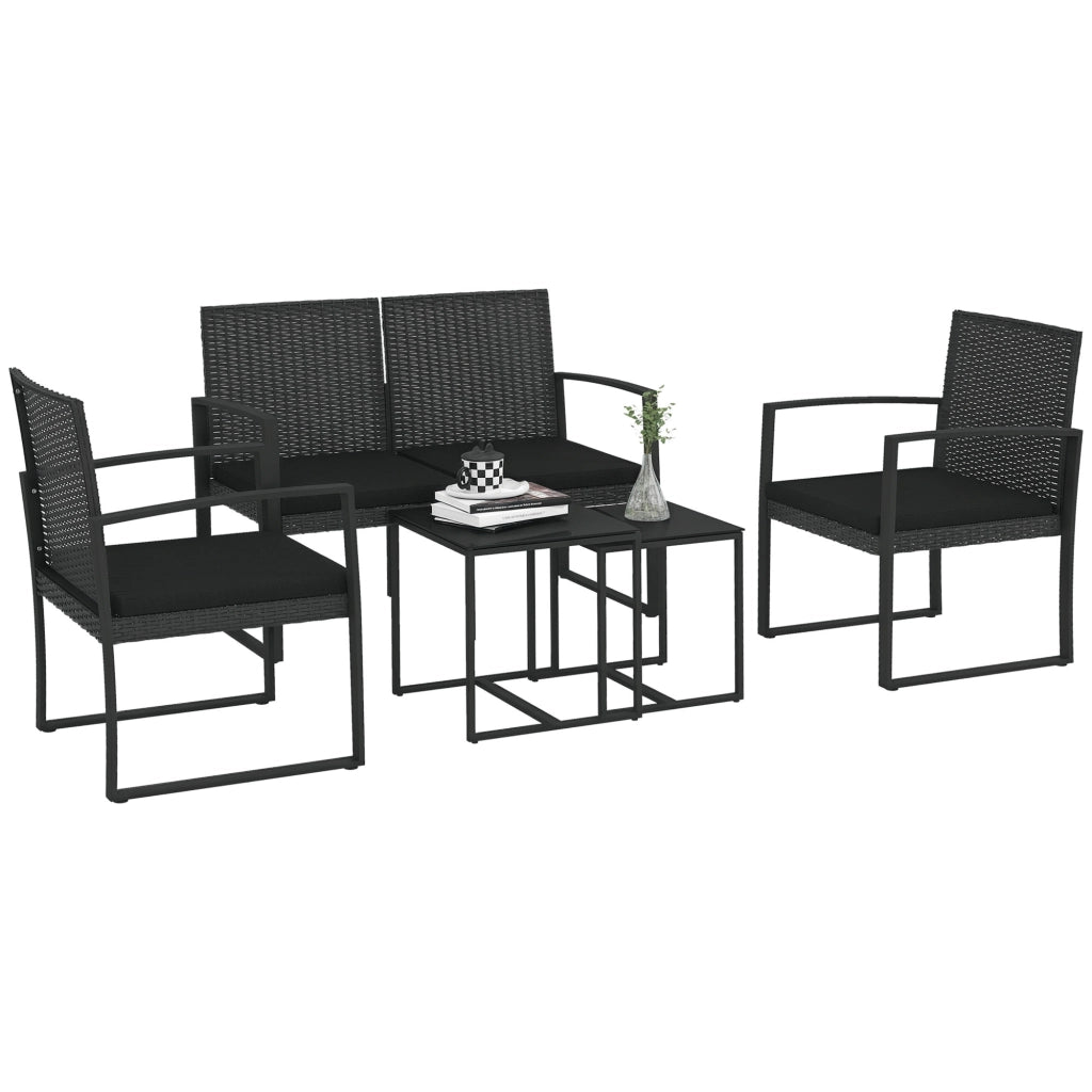 Set Giardino con Divano, 2 Sedie e 2 Tavolini ¨C Zephmum ¨C Cuscini, Vetro, Nero
