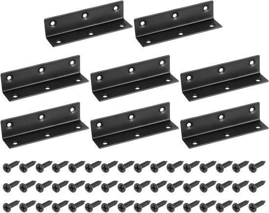 Set di angoli L in acciaio inossidabile - 8 - 25 x 25 x 100 mm - angolo 90 gradi - inclusi viti - per ripiano, sedia, cassettone - nero.