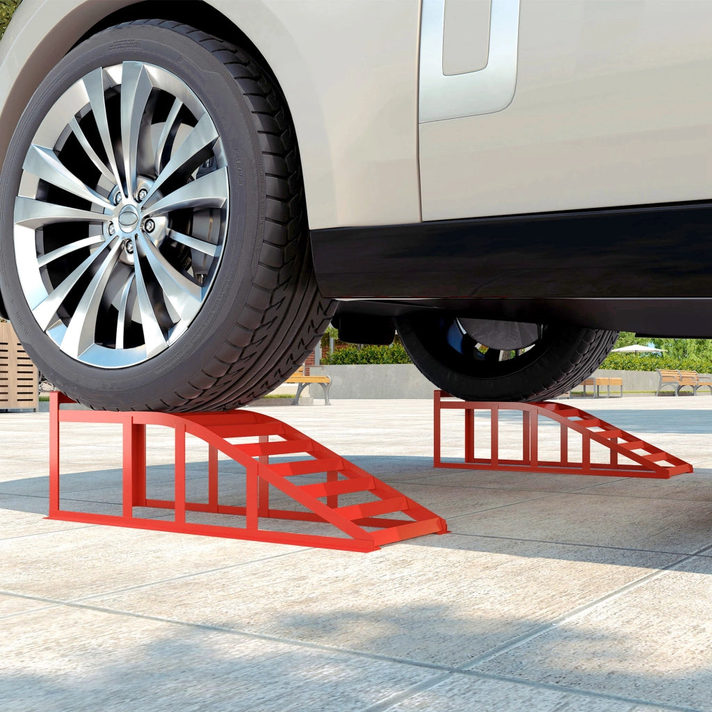 Rampa per Auto in Acciaio Antiscivolo ¨C Zephmum ¨C Rosso 83.5x30.5x27 cm