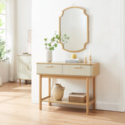 Tavolo a Consolle Ferrersp con 2 Cassetti e Ripiano 100 x 40 x 80 cm - Effetto Rovere / Avena Oatmeal [en.casa]