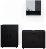 Set mobili bagno Irma, Antracite lucido, 80 cm, composto da mobile sottolavabo, specchiera e mobile medio