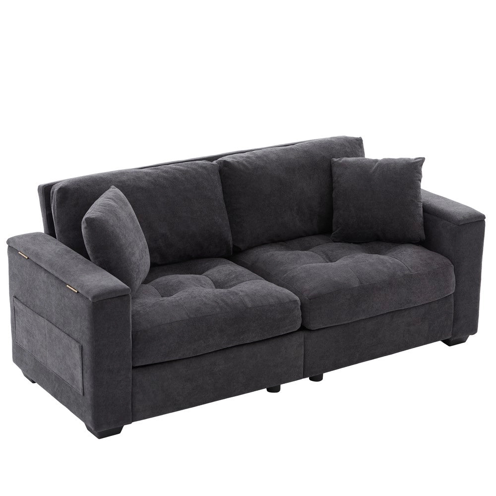 Divano 2 posti contenitore ¨C Minimal ¨C grigio scuro tessuto imbottito con cuscini 180cm