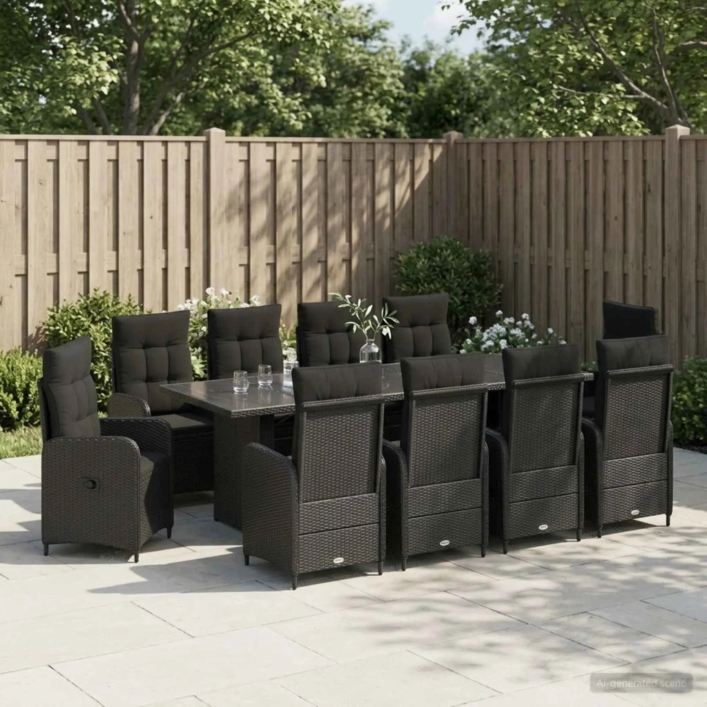 Set da pranzo per esterni 11 pz Nero polyrattan 3422381