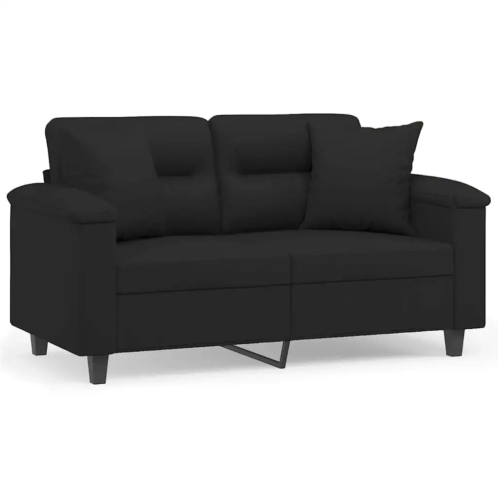 Divano a 2 Posti con Cuscini-Sofa 2 Posti con Cuscini Nero 120 cm Tessuto Microfibra