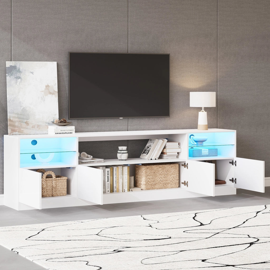 Mobile TV 180x35x60 cm con LED; 4 ante; 8 vani; legno bianco