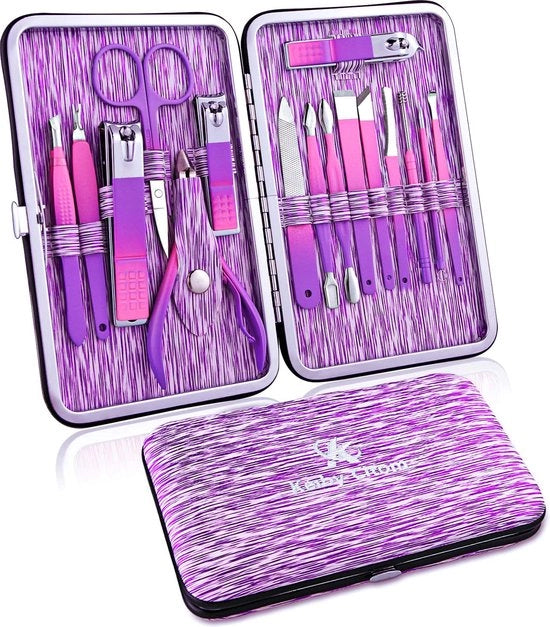 Kit per manicure - 16 pezzi Impostazione per taglio unghie professionale per donne (blu)
