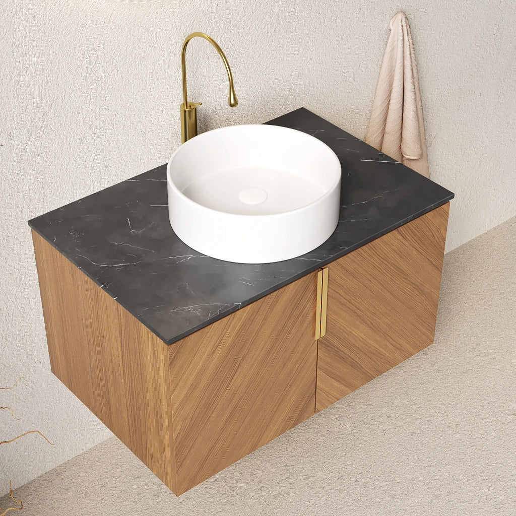 Mobile sottolavabo da bagno con lavabo in ceramica e 2 ante, chiusura ammortizzata, rovere marrone, per bagno, 76 cm