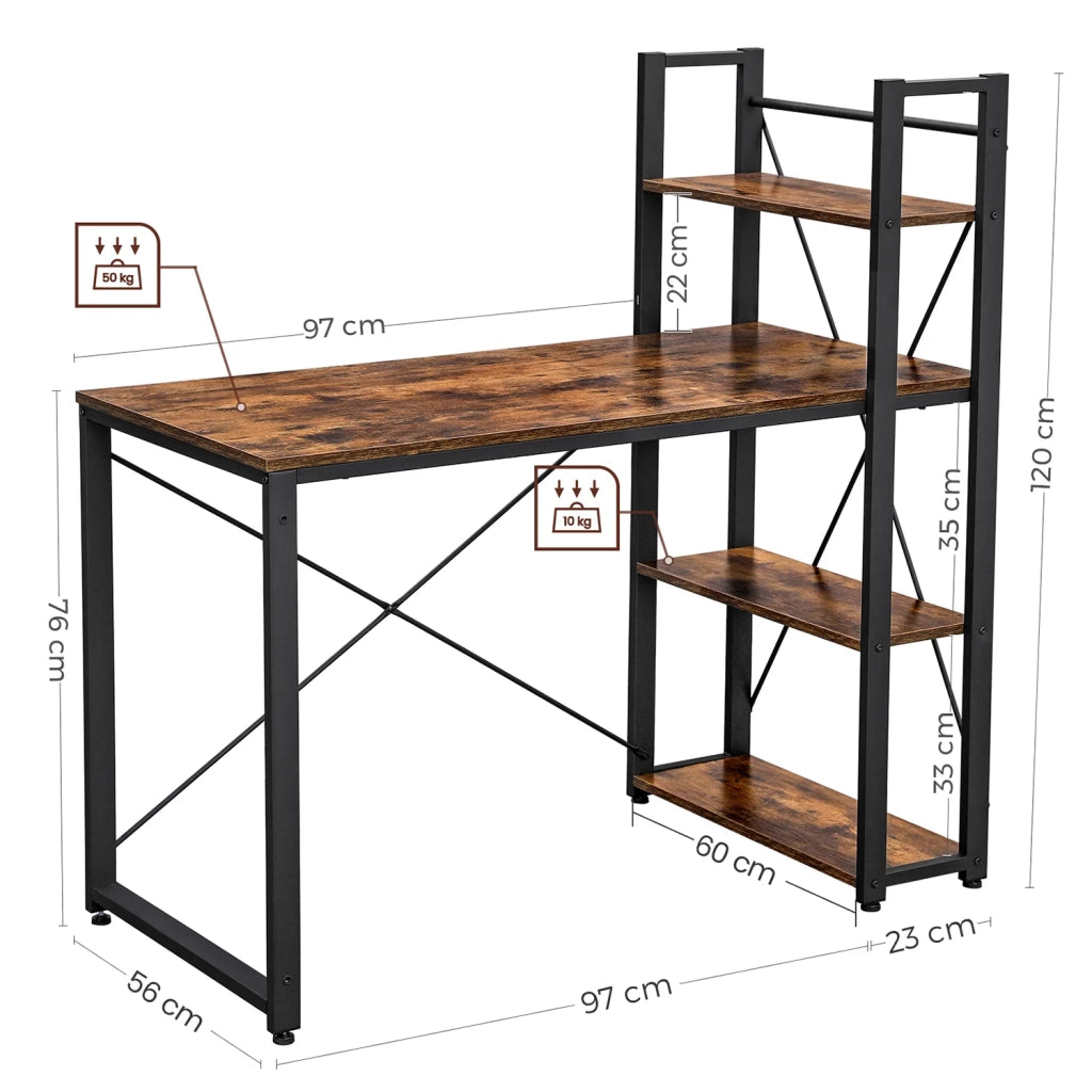 Scrivania per computer lunga 120 cm con ripiani a sinistra o a destra stabile facile da montare per l'ufficio domestico stile industriale marrone 12_0004655