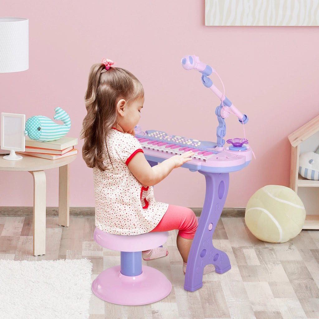 Pianoforte Giocattolo Elettronico 37 Tasti per Bambini ¨C zephmum ¨C Rosa con Microfono, Sgabello, Luci e 22 Canzoni