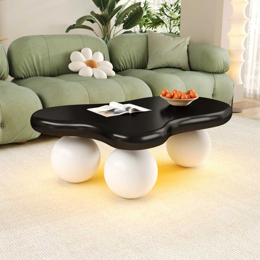 Tavolino da caffè a forma di nuvola con LED; 95x62;5x32 cm; in MDF nero e bianco
