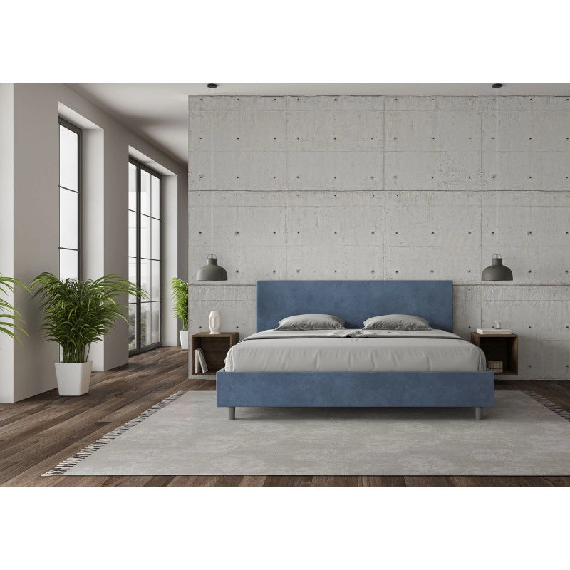 Letto imbottito Matrimoniale 190x200 cm Adele - Senza rete,Microfibra,Blu