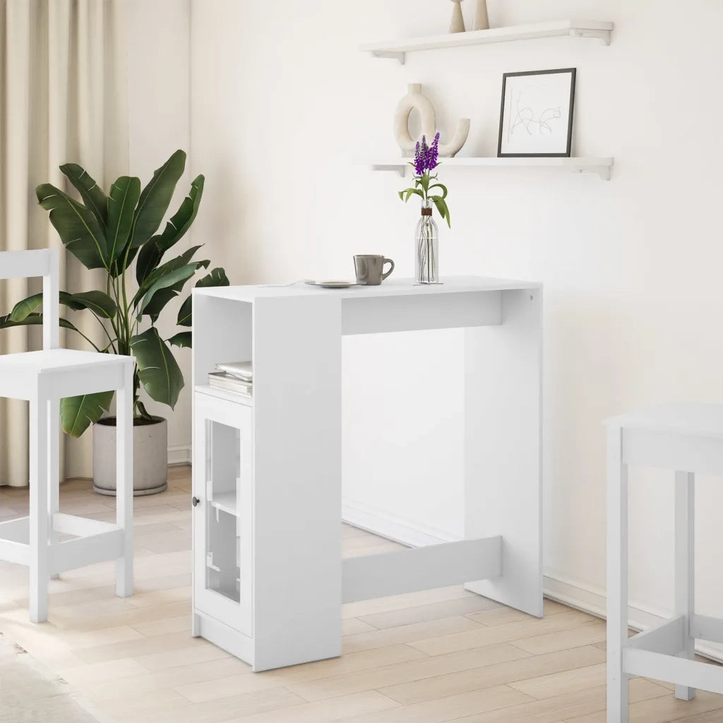 Tavolo Bar con Rastrelliera Bianco 101x40x103,5 cm Multistrato