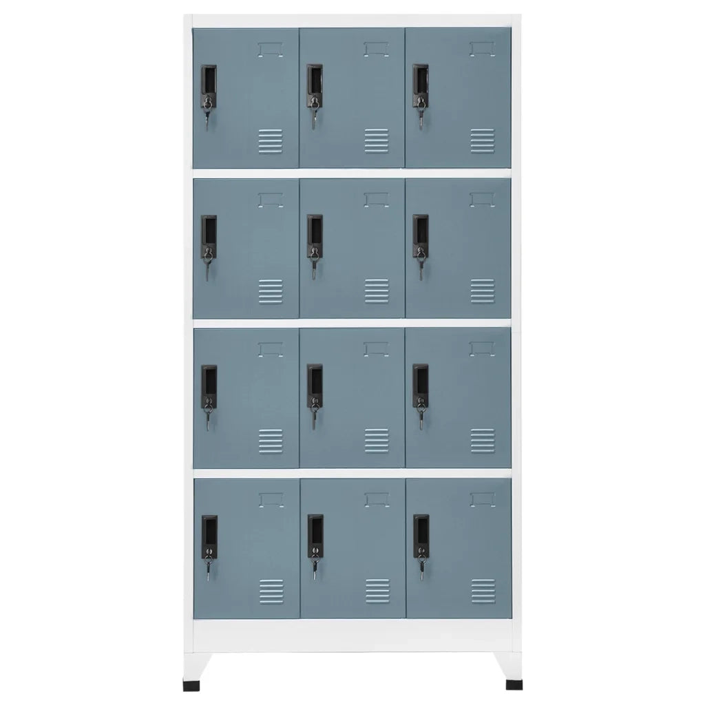 Armadietto moderno con 12 ante chiudibili a chiave 90 x 45 x 180 cm acciaio grigio chiaro 02_0047030