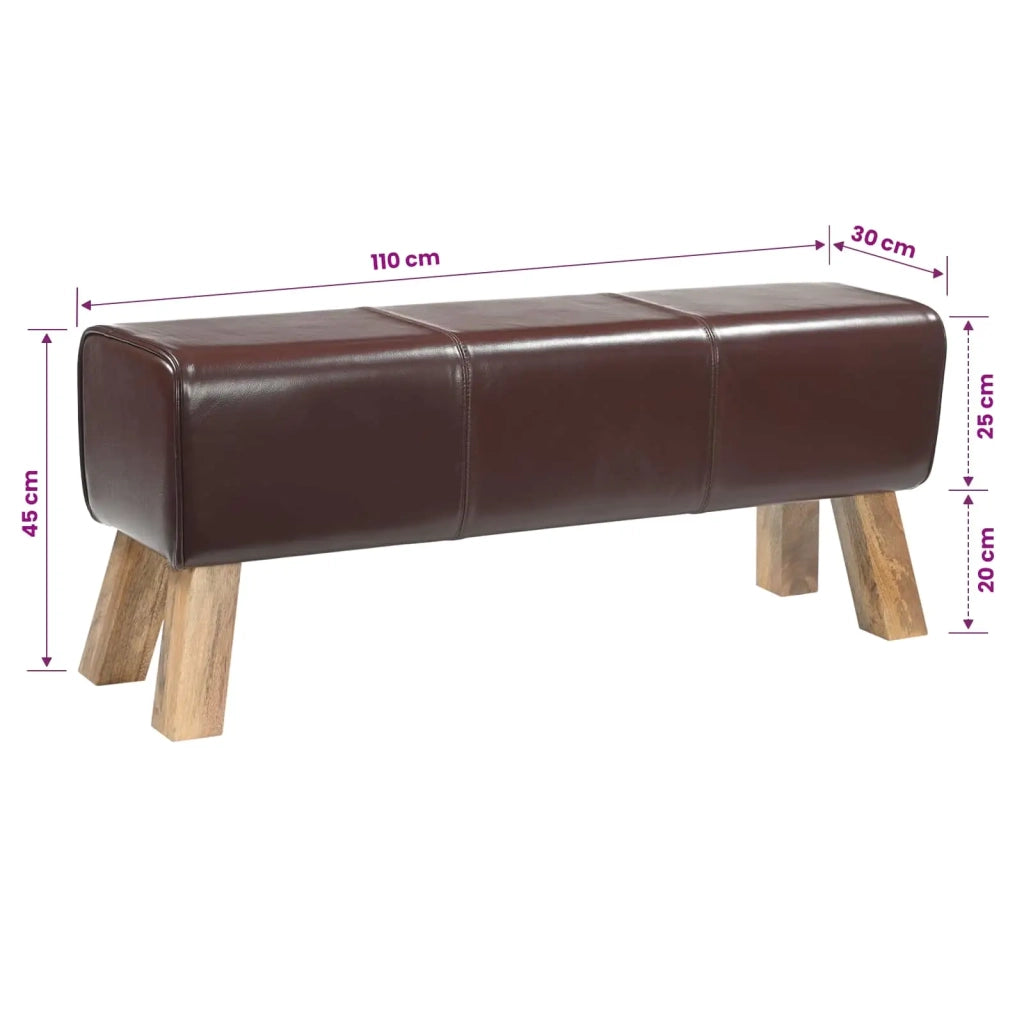 panchina 110 x 30 x 45 cm Pelle Vera Marrone Scuro 42042112