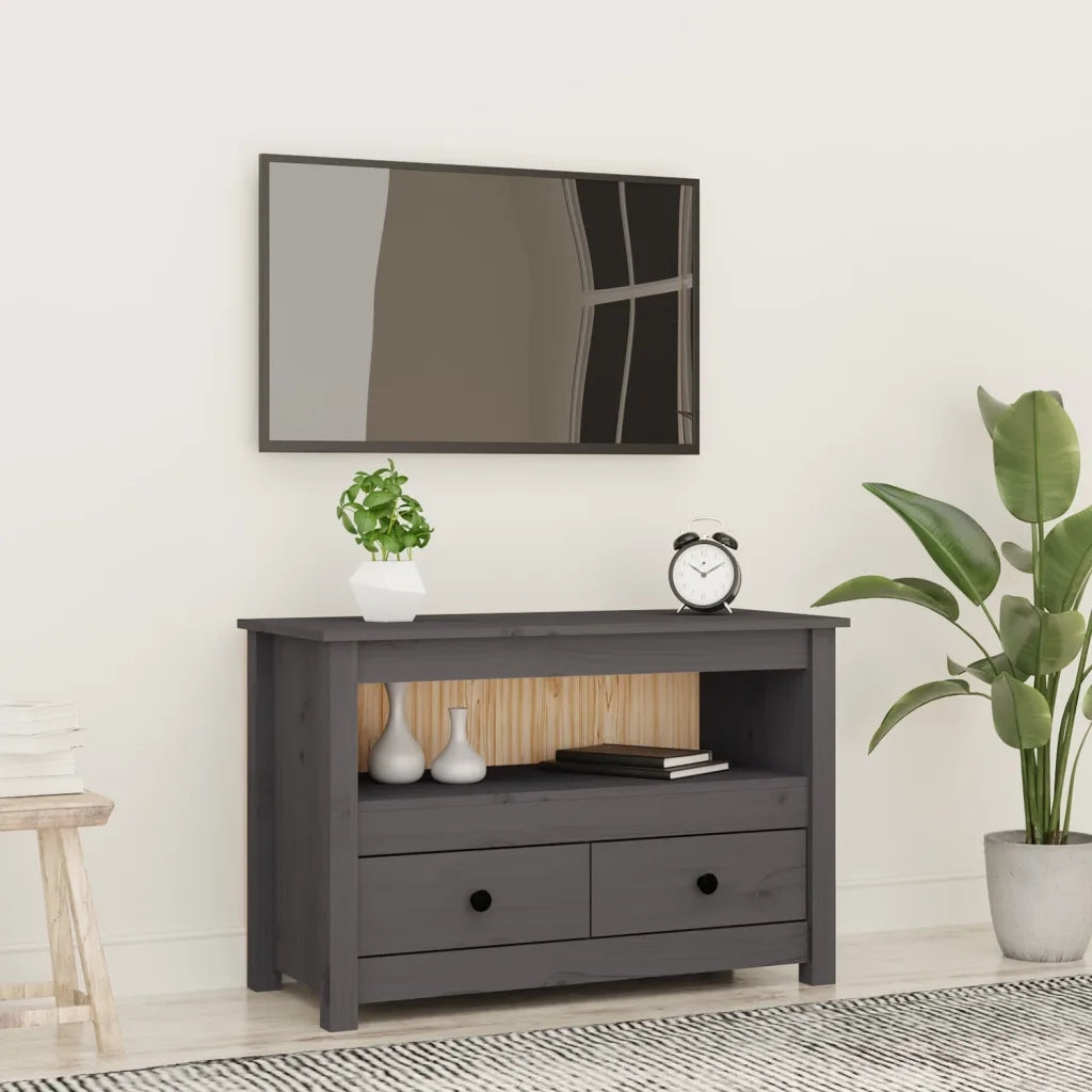 Mobile Porta TV Grigio 79x35x52 cm in Legno Massello di Pino 821499