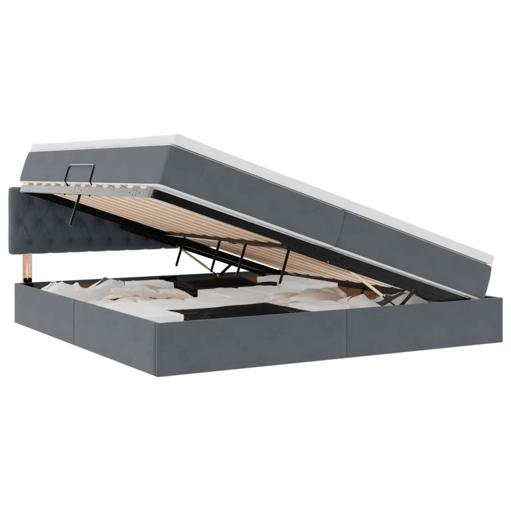 Letto con contenitore e LED Grigio scuro 200 x 200 cm Velluto 3371476