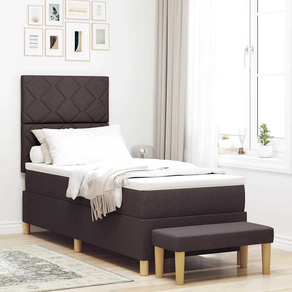 Letto a molle con materasso Marrone scuro 80 x 200 cm Tessuto