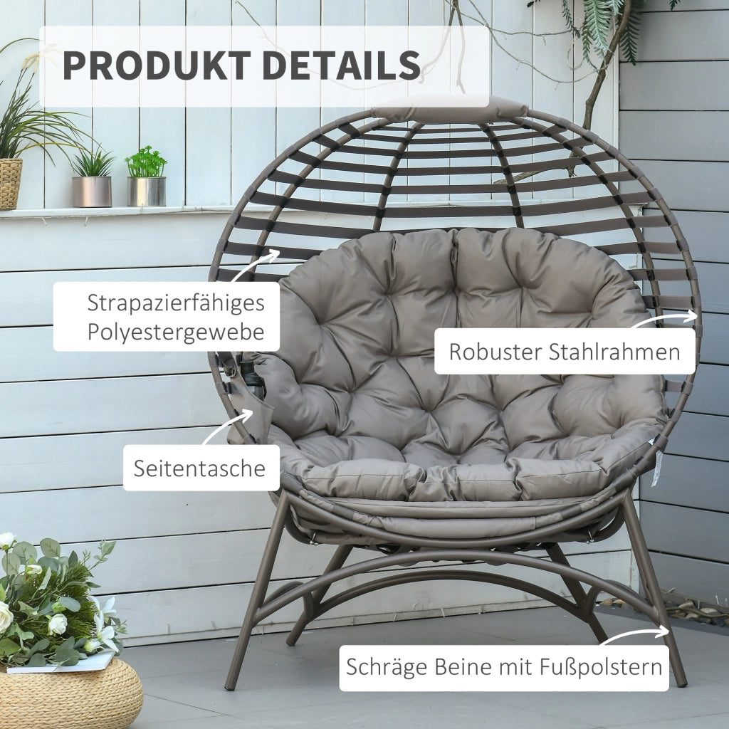 Poltrona da giardino in polyrattan con cuscini ¨C zephmum ¨C marrone sabbia 118x75x139 cm