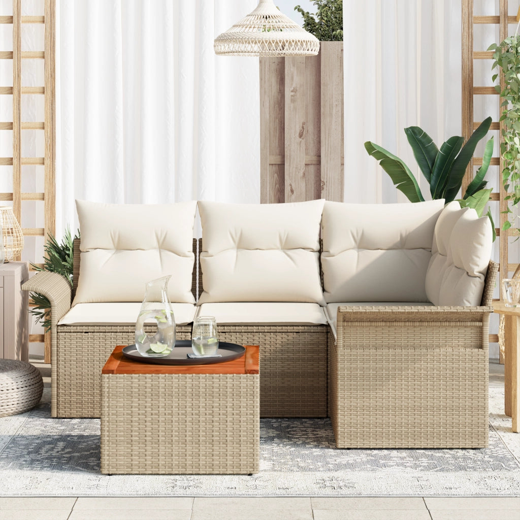 Set Divano Giardino  5 Pezzi con Cuscini Beige Polyrattan Acacia