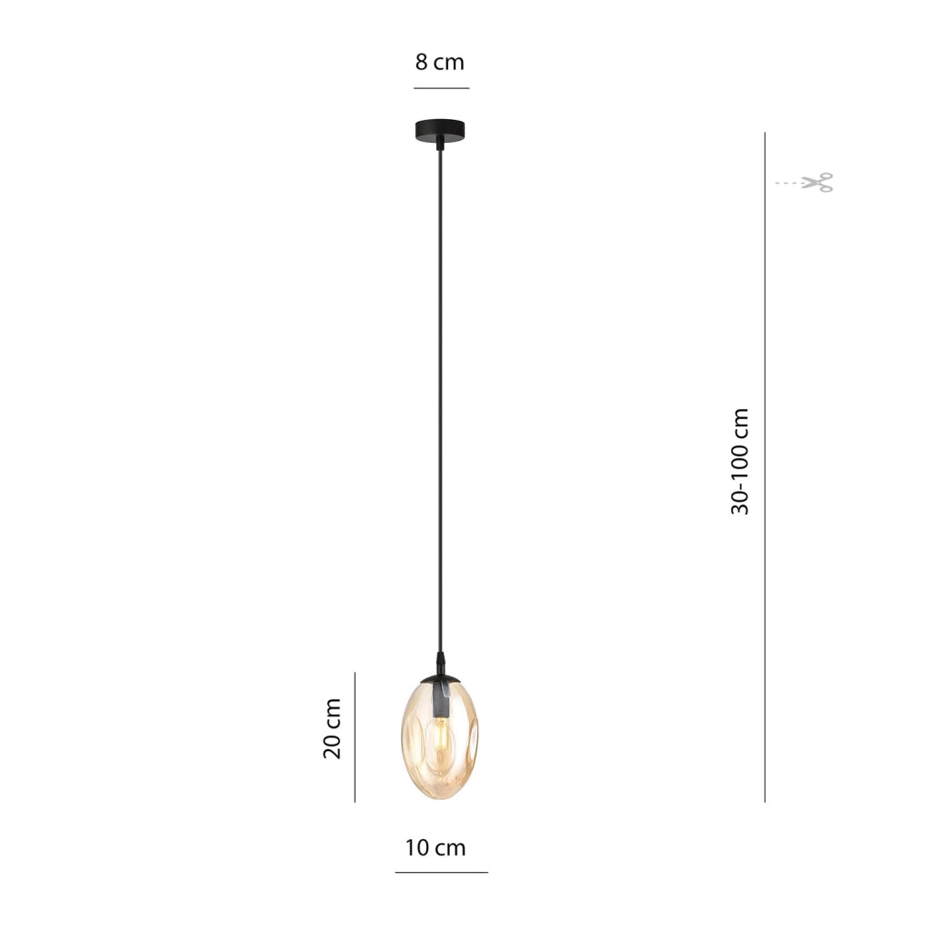 Sospensione Minimal 1 Luce Atalanta Acciaio Nero E Vetro Ambra