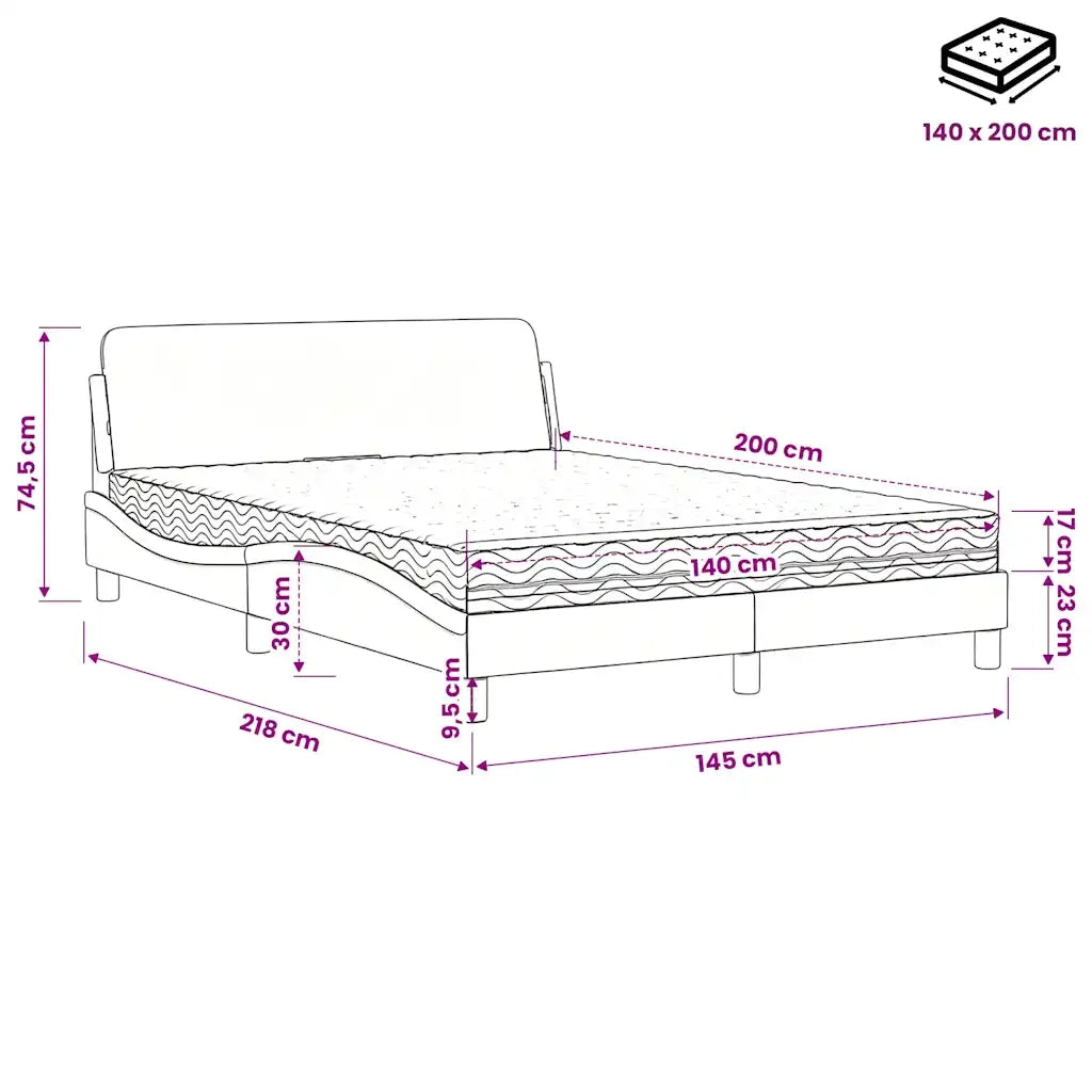 Letto con Materasso Dover Blu 140x200 cm in Velluto 3208415