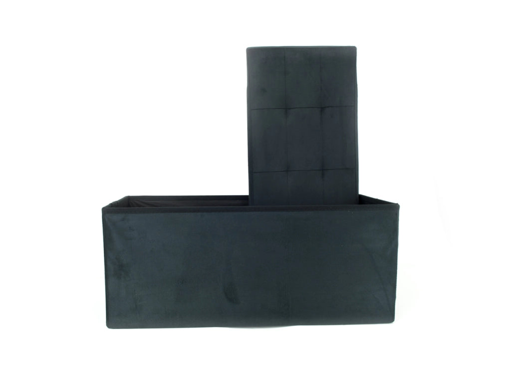 Pouf Contenitore Imbottito Pieghevole Modello Double Velvet Colore Nero