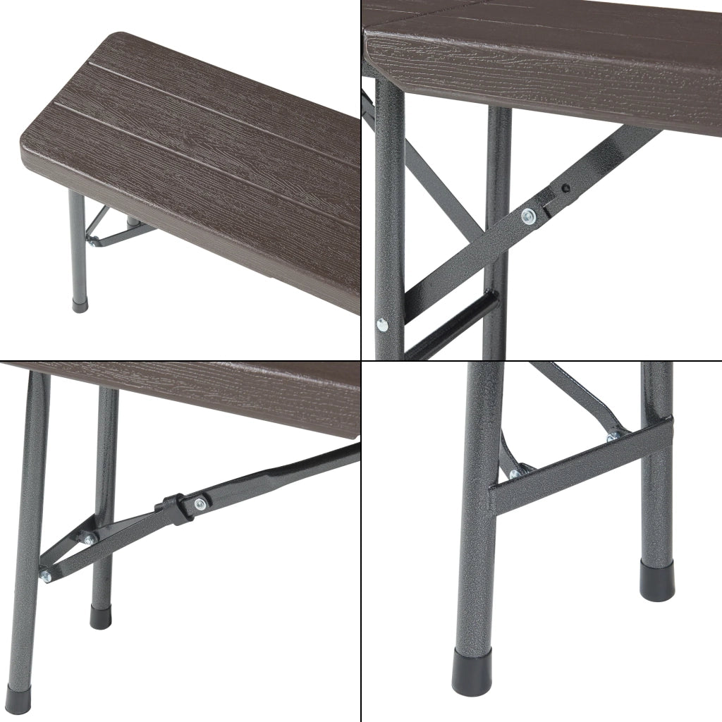 Set di 2 panche da campeggio pieghevoli 180 x 25 x 43 cm effetto legno marrone scuro 03_0009598