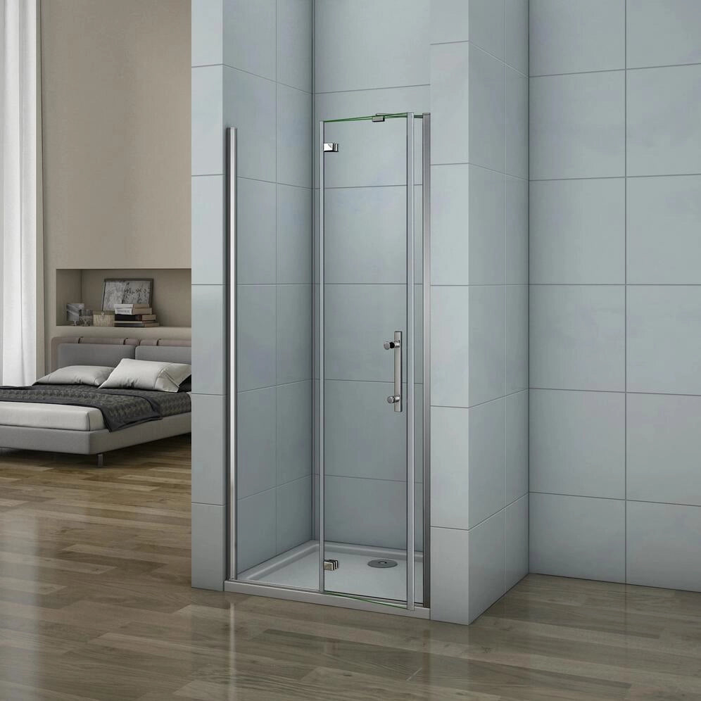 195 cm Porta Doccia per Nicchia Apertura Battente con Barra Stabilizzatrice Vetro 6 mm Temperato Trasparente Anticalcare Larga 80 cm