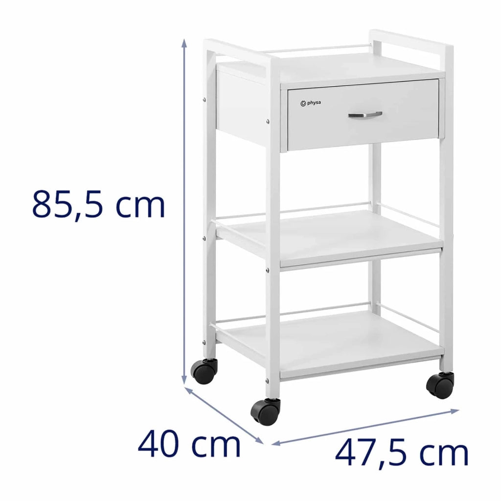 Carrello per parrucchiere - 1 cassetto - 3 ripiani - 47,5 x 40 x 85,5 cm bianco 14_0007862