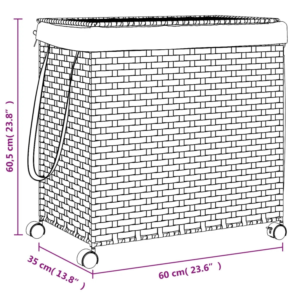 Cesto Portabiancheria con Ruote 60x35x60,5 cm Rattan 372039
