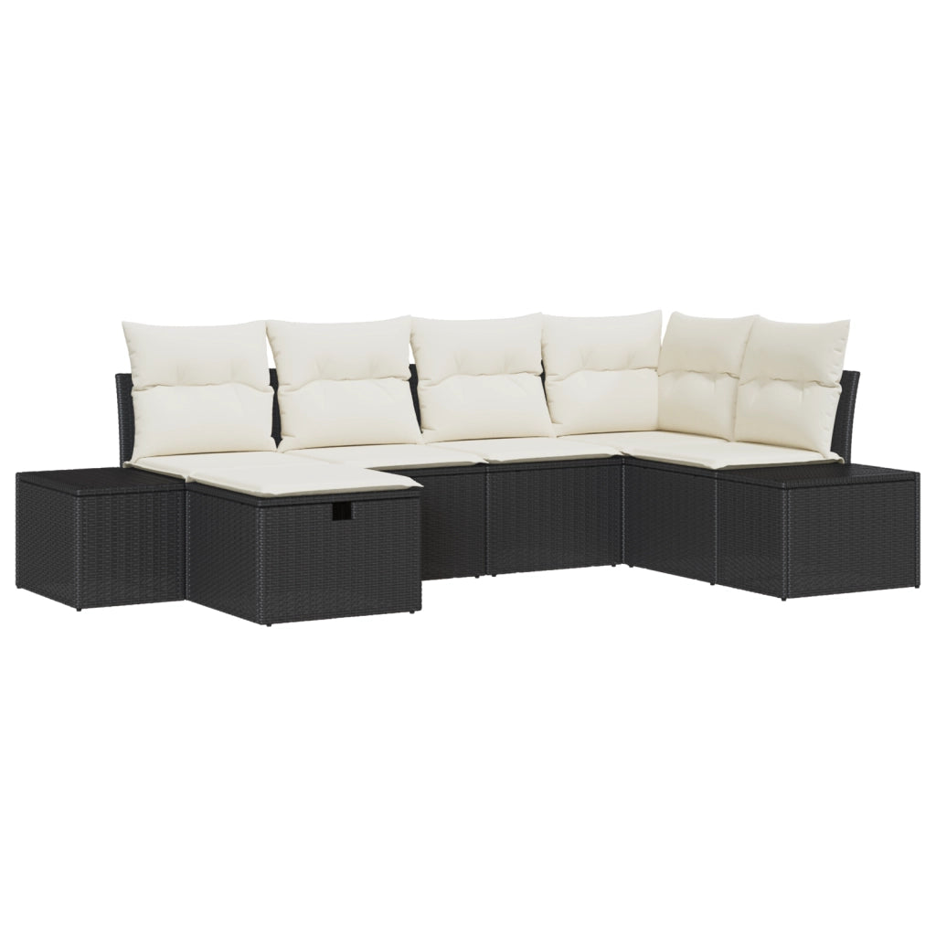 Set Divano da Giardino 6 Pezzi con Cuscini Nero Polyrattan