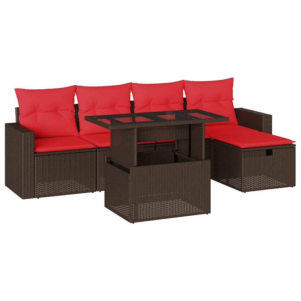 Set Divani da Giardino 6 pz con Cuscini Marrone in Polyrattan 3274814