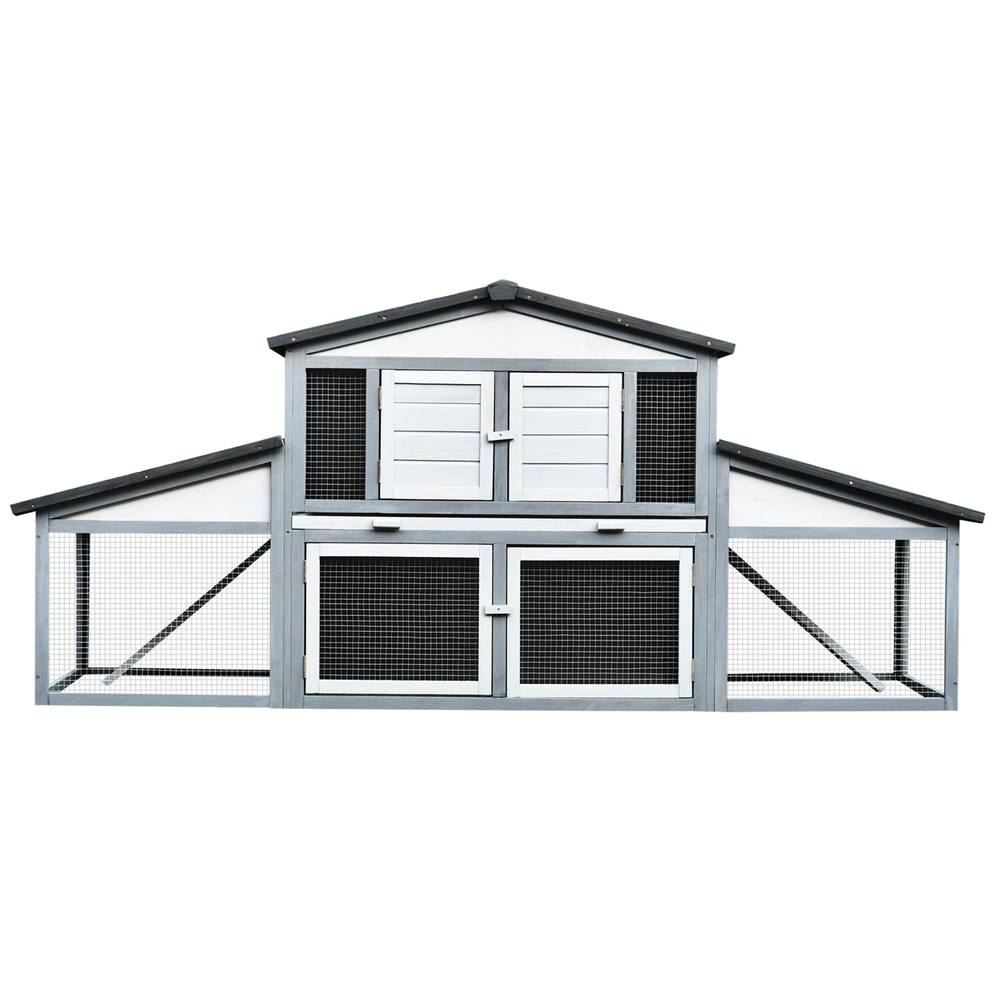 Conigliera da Esterno 225x70x100 cm in Legno Grigio e Bianco