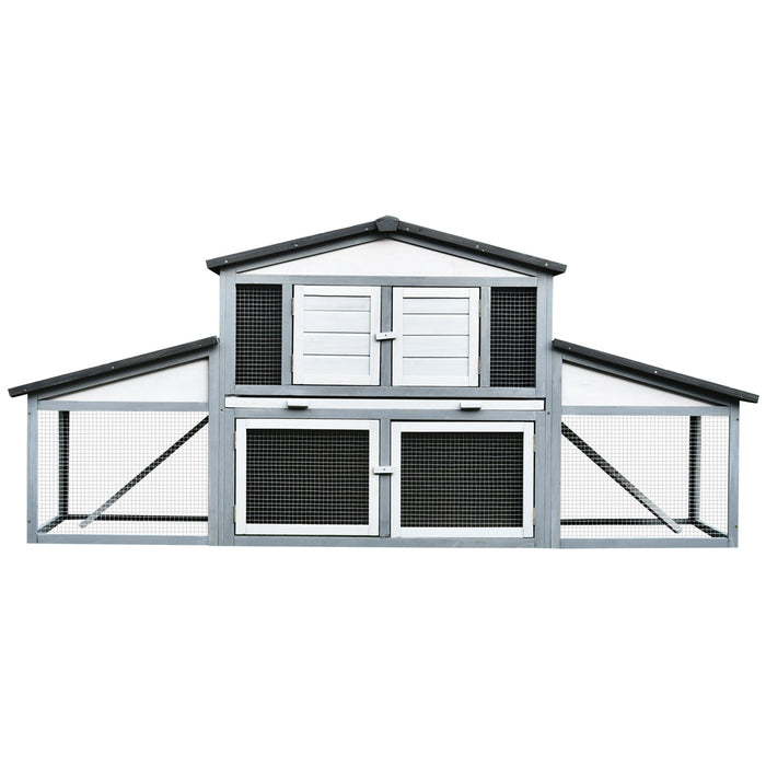 Conigliera da Esterno 225x70x100 cm in Legno Grigio e Bianco