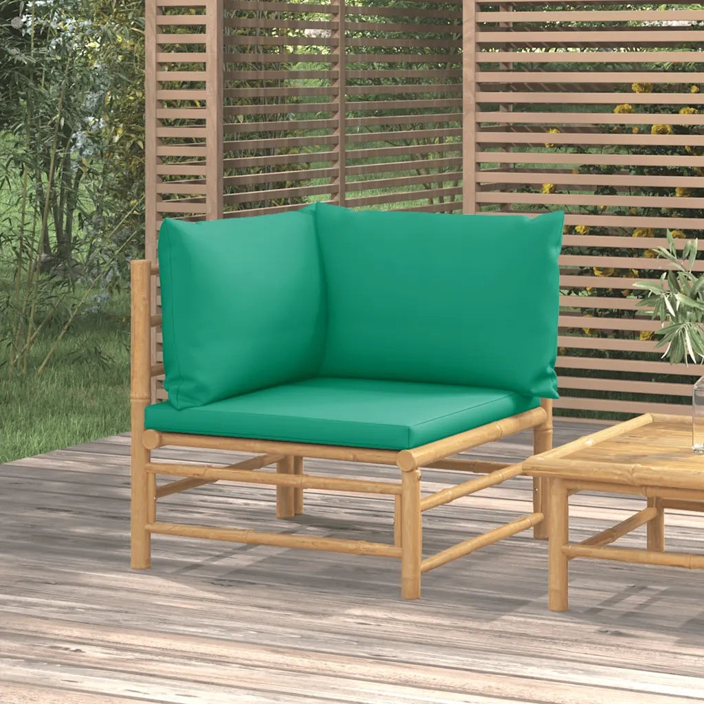 Divano Angolare da Giardino con Cuscini Verdi in BambÃ¹cod mxl 94679