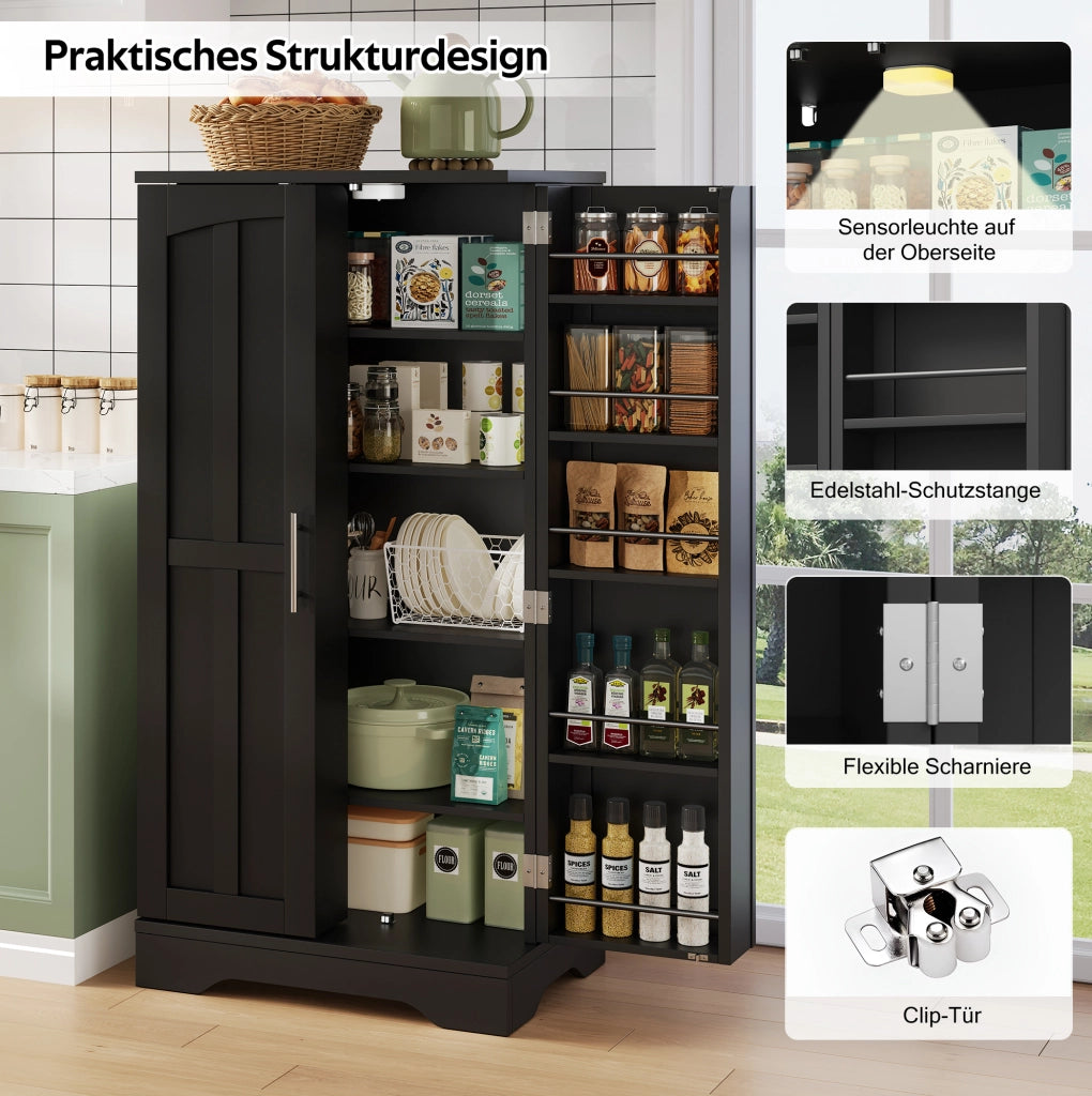 Mobile contenitore alto in MDF 120 x 60 x 40 cm; nero con luce LED a sensore