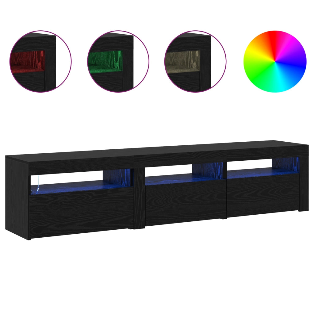 Mobile TV  2 pcs con luci LED in rovere nero legno ingegnerizzato