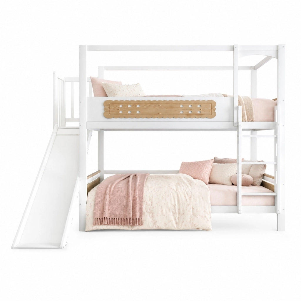 LETTO a castello 90x200 cm in legno bianco e naturale con scivolo e scala