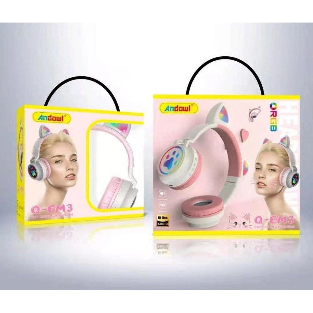 Trade Shop - Cuffie Auricolari Q-em3 Wireless Bluetooth Filo Orecchio Di Gatto Led Microfono -