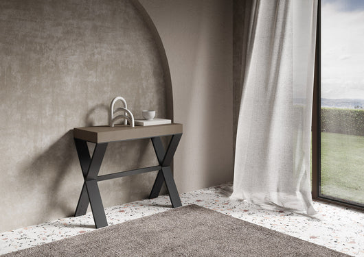 Consolle Allungabile 90-300x40x77 cm Xenia Tortora Telaio Antracite