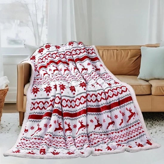 Dekentelefono per la sala da pranzo - Decorazione natalizia - Decorazione natalizia per interni - Tela di fleece morbida e accogliente per le feste invernali - Per letto e divano - Rosso e bianco
